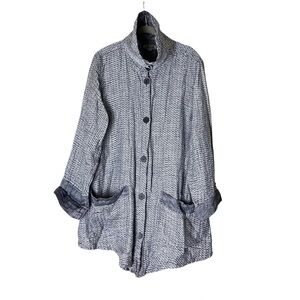 FLAX 100% Linen Oversized Lagenlook Baggy Shacket Blazer Funnel Neck Small